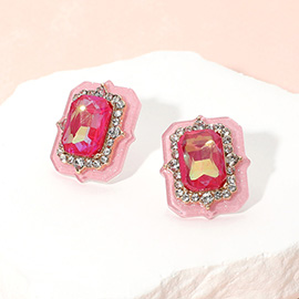 Rectangle Stone Cluster Stud Earrings