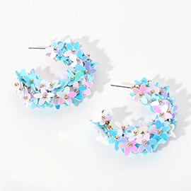 Flower Sequin Embellished Hoop Earrings