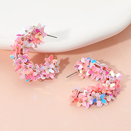 Flower Sequin Embellished Hoop Earrings