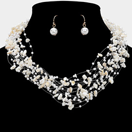 Pebble Pearl Beads Transparent Thread Multi Layered Strand Necklace