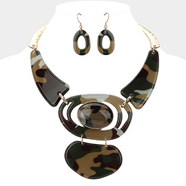 Abstract Camouflage Celluloid Acetate Statement Necklace