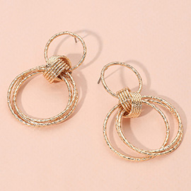 Textured Metal Wire Ring Layered Doorknocker Earrings