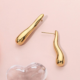 Stainless Steel Wavy Long Teardrop Earrings