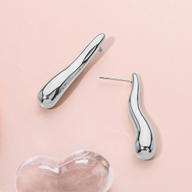 Stainless Steel Wavy Long Teardrop Earrings