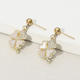 Stainless Steel Mother of Pearl Clover Dangle Earrings