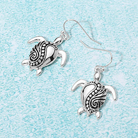 Antique Metal Sea Turtle Dangle Earrings