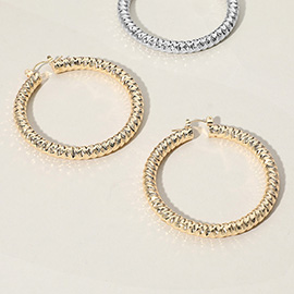 Textured Metal Hoop Pin Catch Earrings