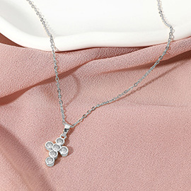 Stainless Steel Stone Cross Pendant Necklace