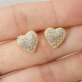 CZ Stone Paved Heart Stud Earrings