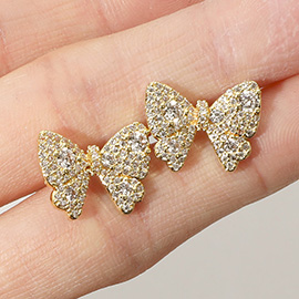 CZ Stone Paved Bow Stud Earrings