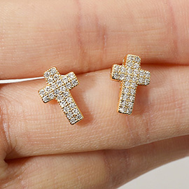 CZ Stone Paved Cross Stud Earrings