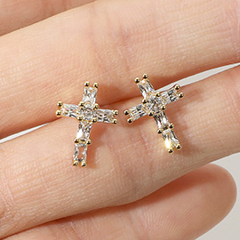 CZ Stone Cross Stud Earrings