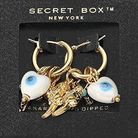 SECRET BOX_14K Gold Dipped Ceramic Evil Eye Heart Cross Western Boot Charm Dangle Pin Catch Hoop Earrings