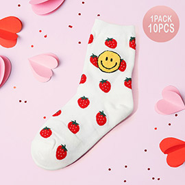 10Pairs - Smile Strawberry Pointed Socks