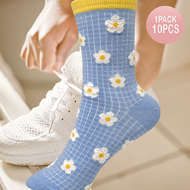 10Pairs - Daisy Flower Pattern Printed Socks