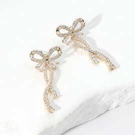 14K Gold Plated CZ Stone Embellished Bow Earrings