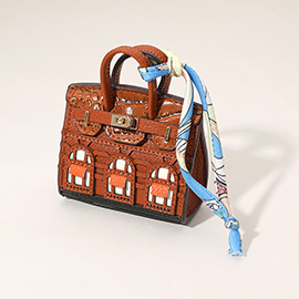 House Printed Faux Leather Elegant and Stylish Mini Purse / Bag Charm