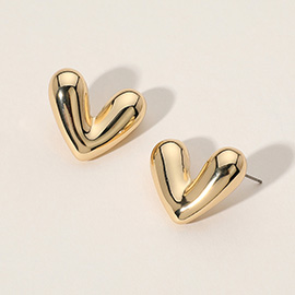 Brass Metal Puffy Heart Earrings