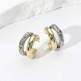 14K Gold Plated Two Tone Split Hoop Earrings