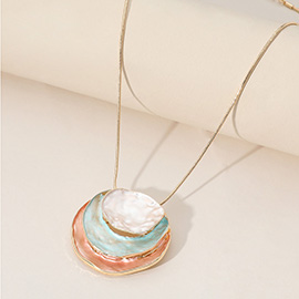 Colored Hammered Layered Disc Medal Pendant Necklace