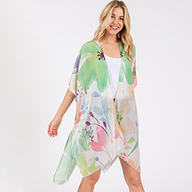 Watercolor Flower Pint Kimono Poncho