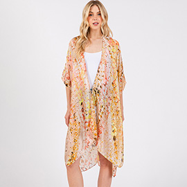 Abstract Print Silky Feel Kimono Poncho