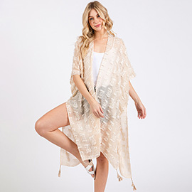 Distressed Pattern Tassel Kimono Poncho