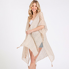 Colored Stitch Trip Tassel Kimono Poncho