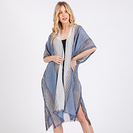 Striped Two Tone Cover Up Kimono Poncho