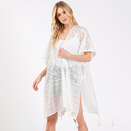 Geometric Pattern Tassel Cover Up Poncho