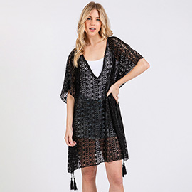 Crochet Lace Tassel Cover Up Poncho