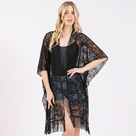 Flower Pattern Crochet Lace Tassel Cover Up Poncho