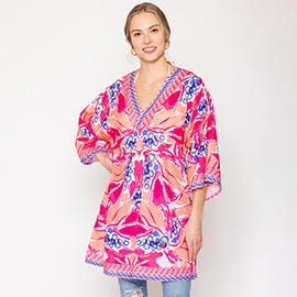 Tropical Print Cover Up Poncho
