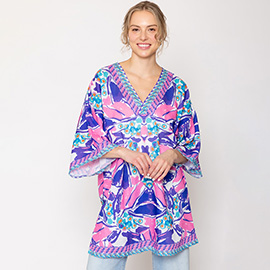 Tropical Print Cover Up Poncho
