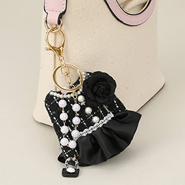 Flower Pearl Tweed Jacket Keychain / Bag Charm