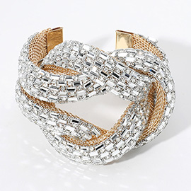 Emerald Cut Stone Embellished Knot Cuff Bracelet