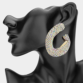 Oversized Bling Rhinestone Studded Twisted Open Teardrop Evening Hoop Earrings