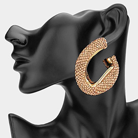 Oversized Bling Rhinestone Studded Twisted Open Teardrop Evening Hoop Earrings