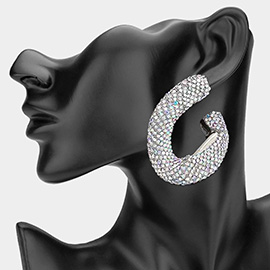 Oversized Bling Rhinestone Studded Twisted Open Teardrop Evening Hoop Earrings