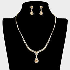 Teardrop Stone Pointed Rhinestone Paved Necklace