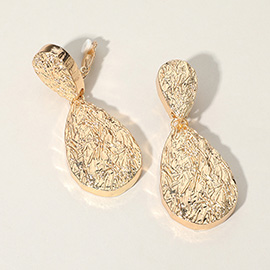 Chunky Textured Metal Teardrop Dangle Clip On Earrings