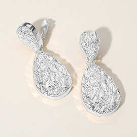 Chunky Textured Metal Teardrop Dangle Clip On Earrings