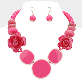 Bold Resin Flower Geometric Beaded Statement Necklace