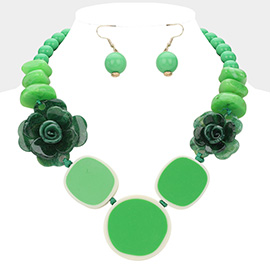 Bold Resin Flower Geometric Beaded Statement Necklace