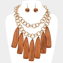 Chunky Wooden Charm Station Layered Statement Necklace