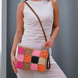 Flat Granny Square Crochet Clutch Bag / Crossbody Bag