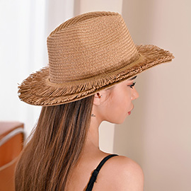 Frayed Brim Woven Fedora Sun Hat