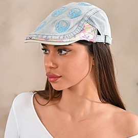 Skull Flower Printed Newsboy Hat