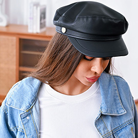 Faux Leather Vintage Newsboy Hat