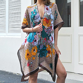 Floral Pattern Printed Lightweight Kimono Cover Up Poncho